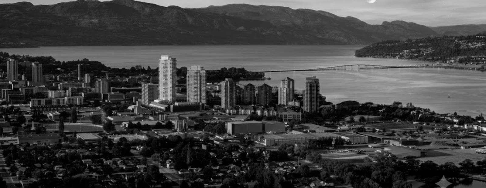 Kelowna and Okanagan Lake at dusk.