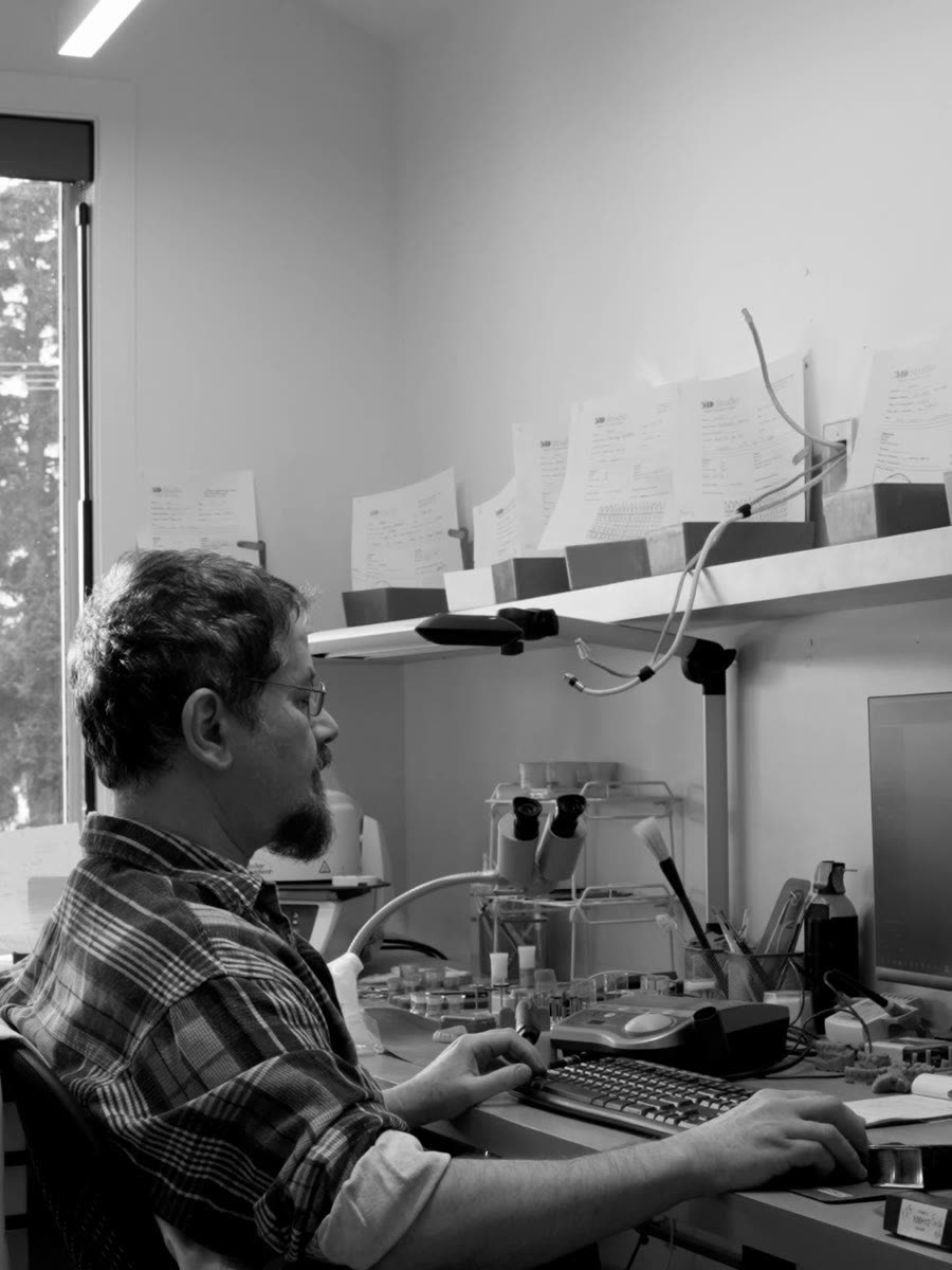 A technician working at the lab bench.